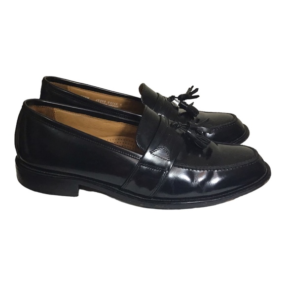 Bostonian Leather Black Slip-on Loafers With Tassels  10.5